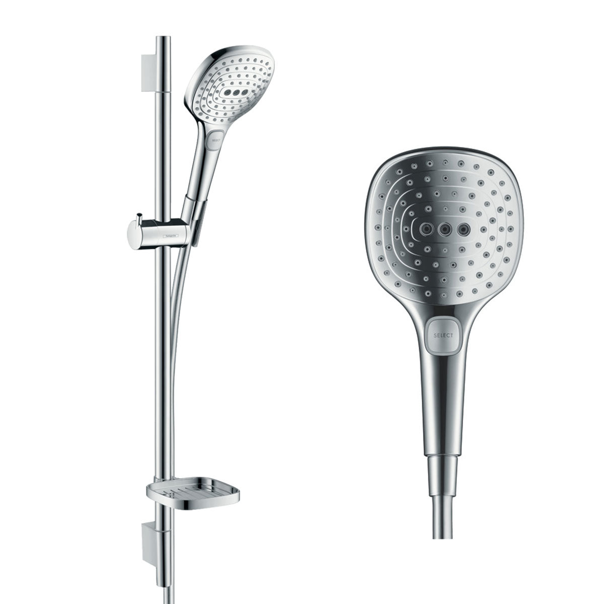 Hansgrohe Square Thermostatic Shower Valve with Raindance 300 Overhead & Handset Slide Rail Kit