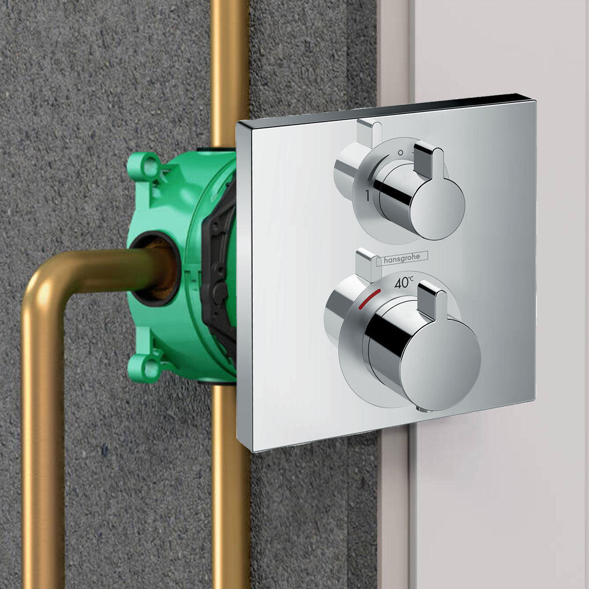 Hansgrohe Square Thermostatic Shower Valve With Rainfinity 250 Overhead & Baton Hand Shower