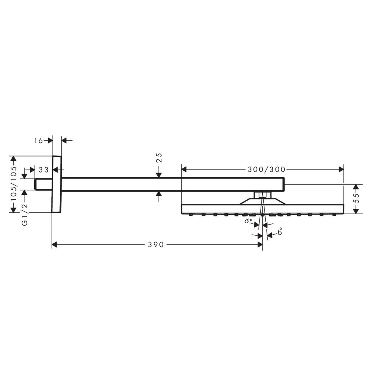 Hansgrohe Square Thermostatic Shower Valve with Raindance 300 Overhead & Handset Slide Rail Kit