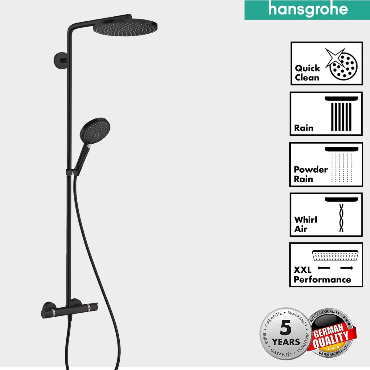 Hansgrohe PowderRain 240 Showerpipe With Thermostatic Shower Mixer black