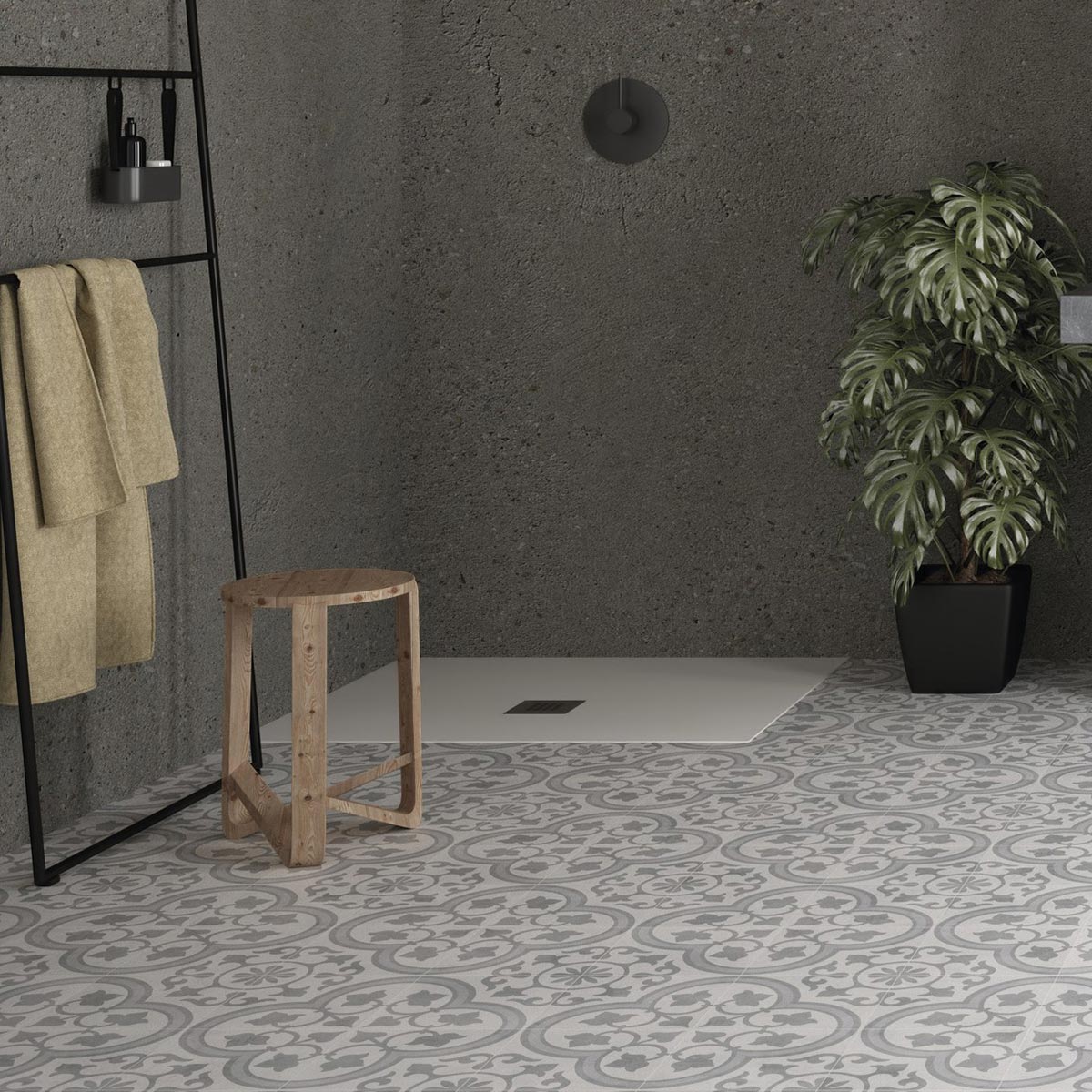 Cuban Silver Ornate Matt Porcelain Tile 22 x 22cm