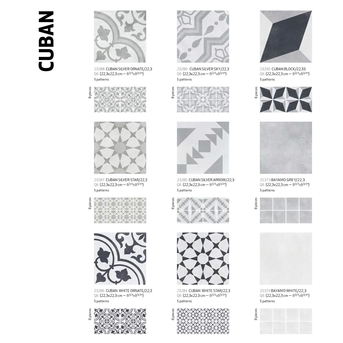 Cuban White Ornate Matt Porcelain Tile 22 x 22cm