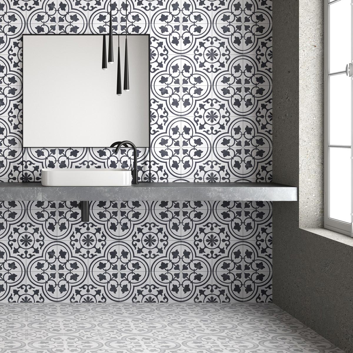 Cuban White Ornate Matt Porcelain Tile 22 x 22cm