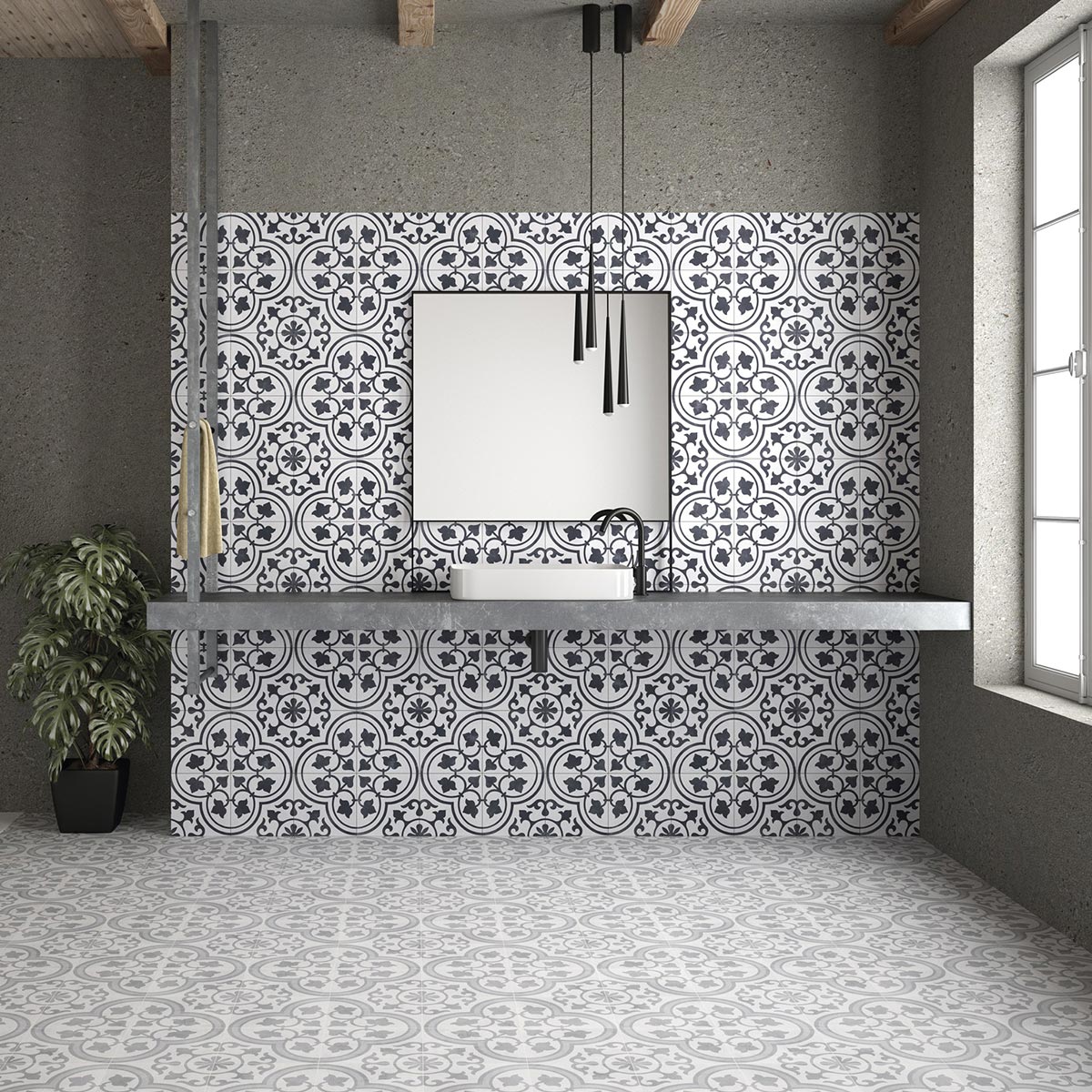 Cuban White Ornate Matt Porcelain Tile 22 x 22cm