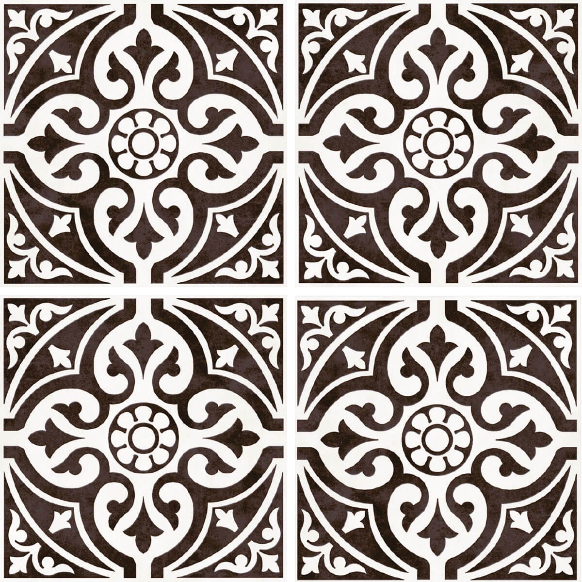 Hadrian Black Patterned Porcelain Tile 33x33cm Matt