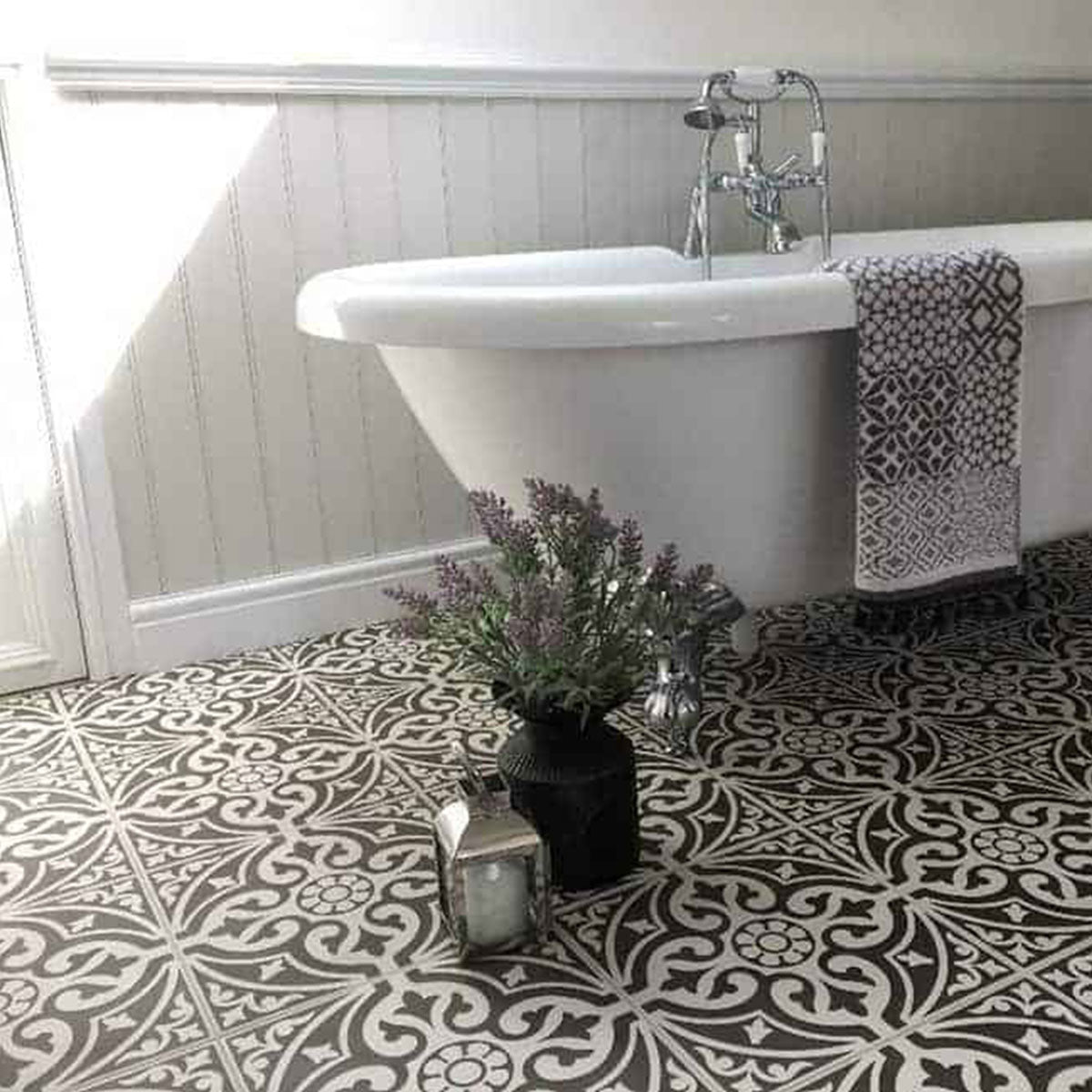 Hadrian Black Patterned Porcelain Tile 33x33cm Matt