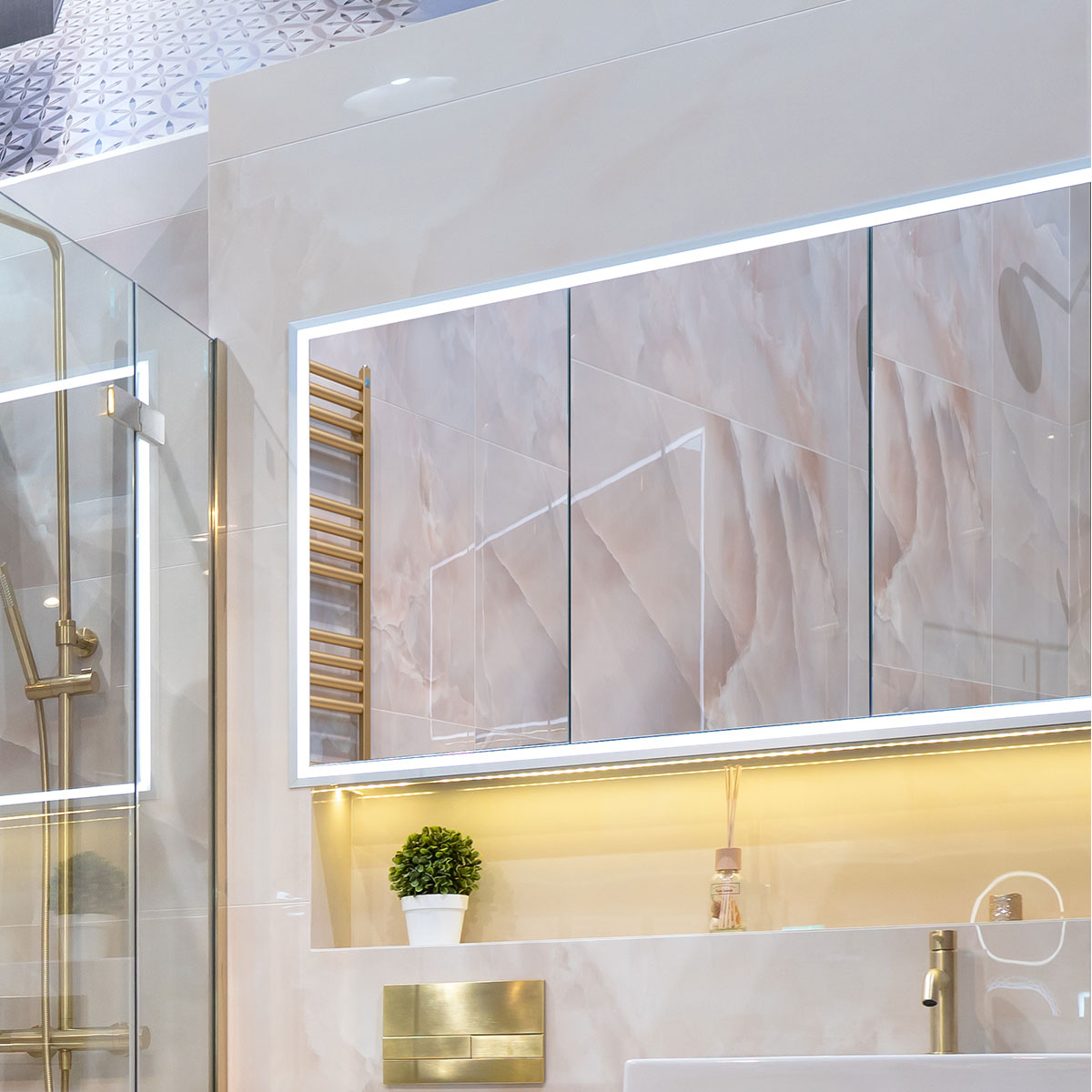 hib vanquish 120 recessed 3 door led mirror cabinet with charging sockets lifestyle