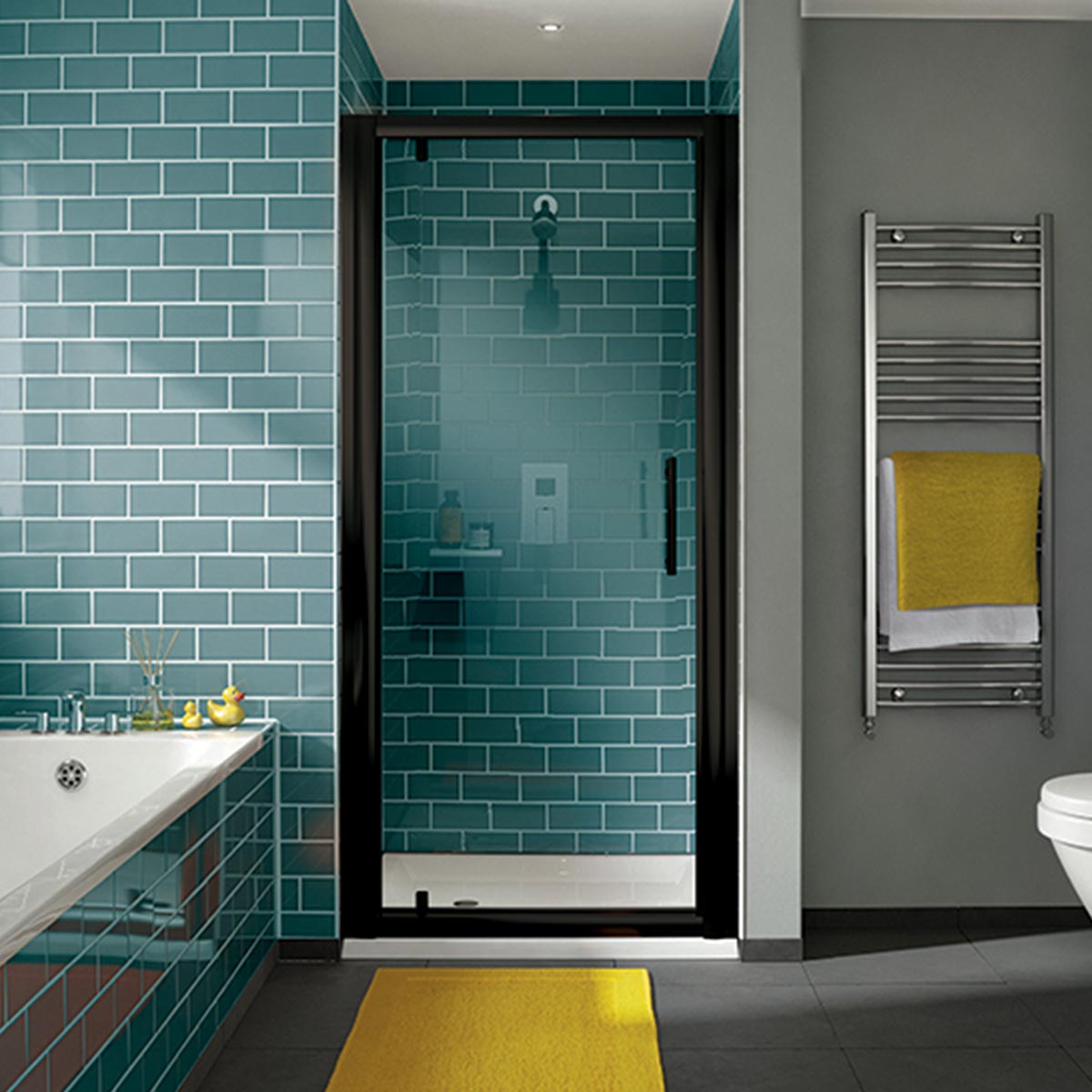 i4 pivot shower door black