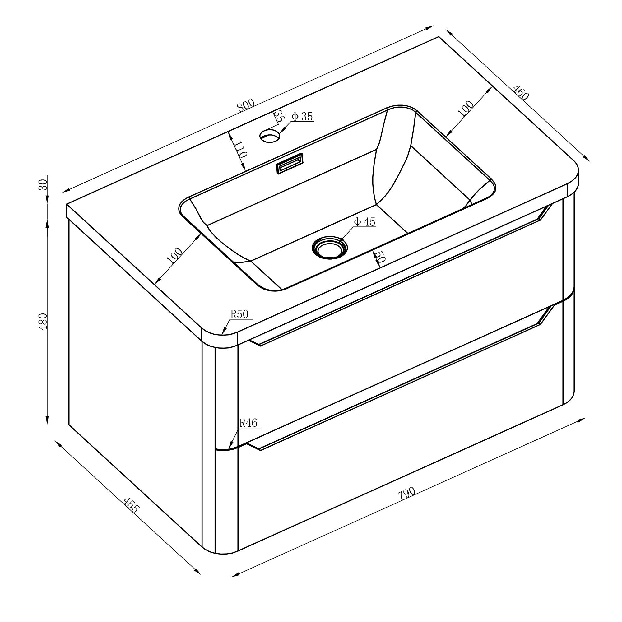 Granlusso Enzo Double Drawer Wall Hung Vanity Unit