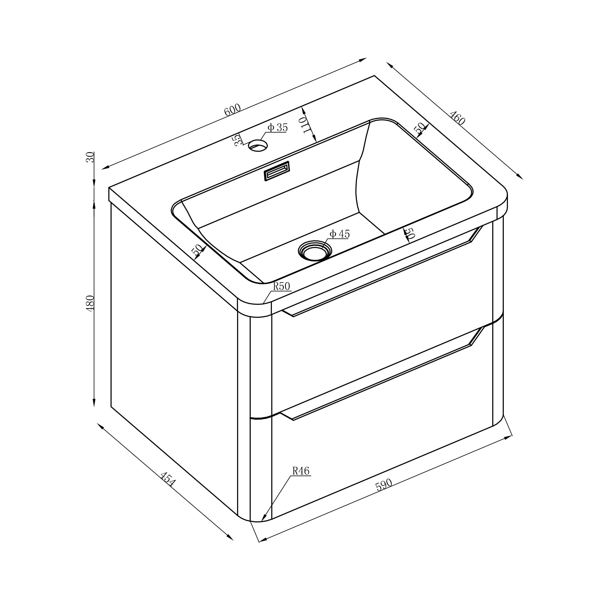 Granlusso Enzo Double Drawer Wall Hung Vanity Unit