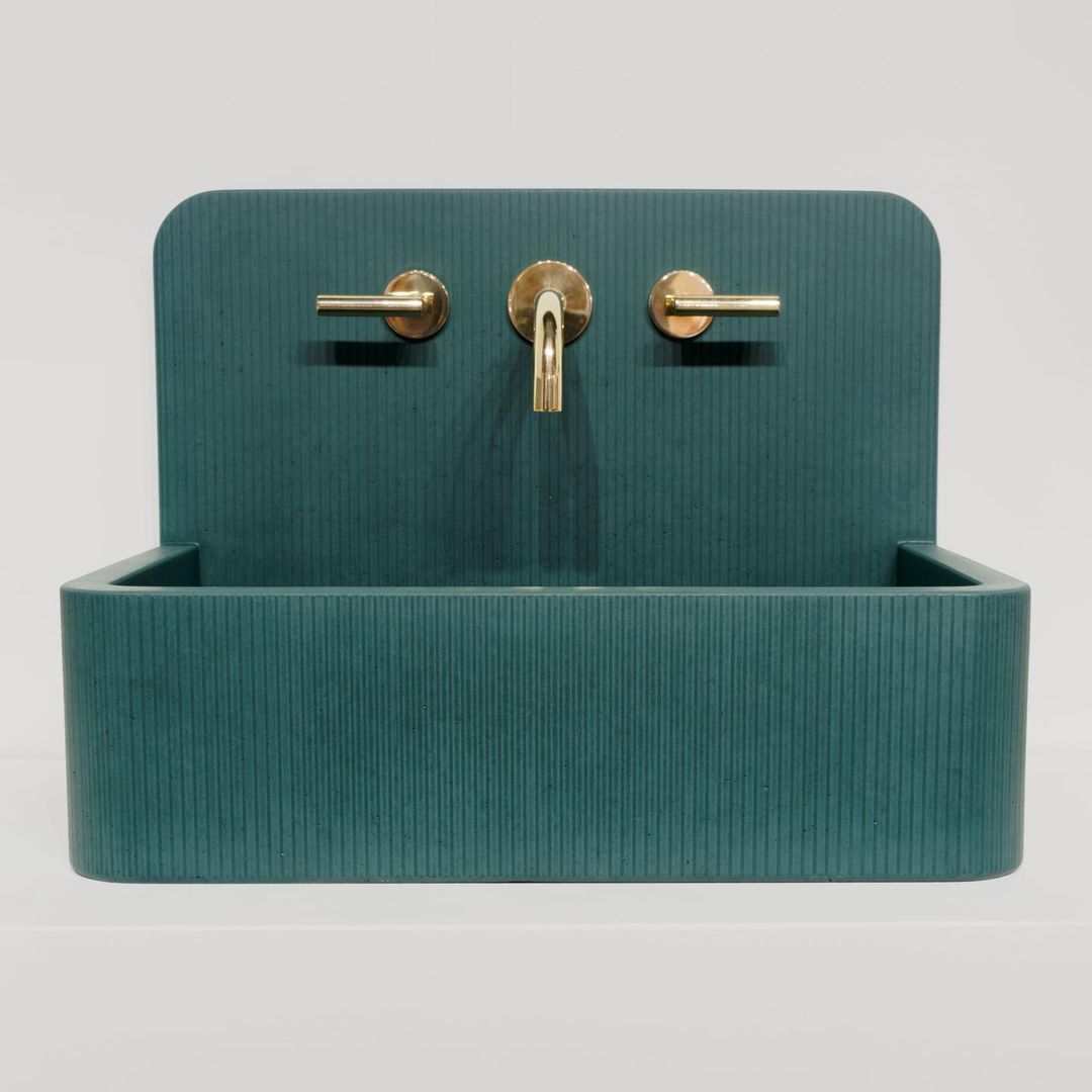 Kast Elm Patterned Concrete Basin With Splashback in Forest Finish