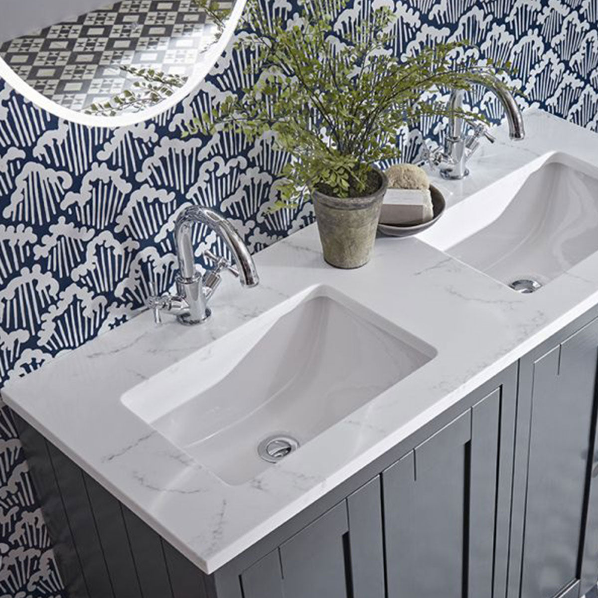 Lansdown 1200 Floor Standing Underslung Bathroom Unit With Double Basin And Worktop