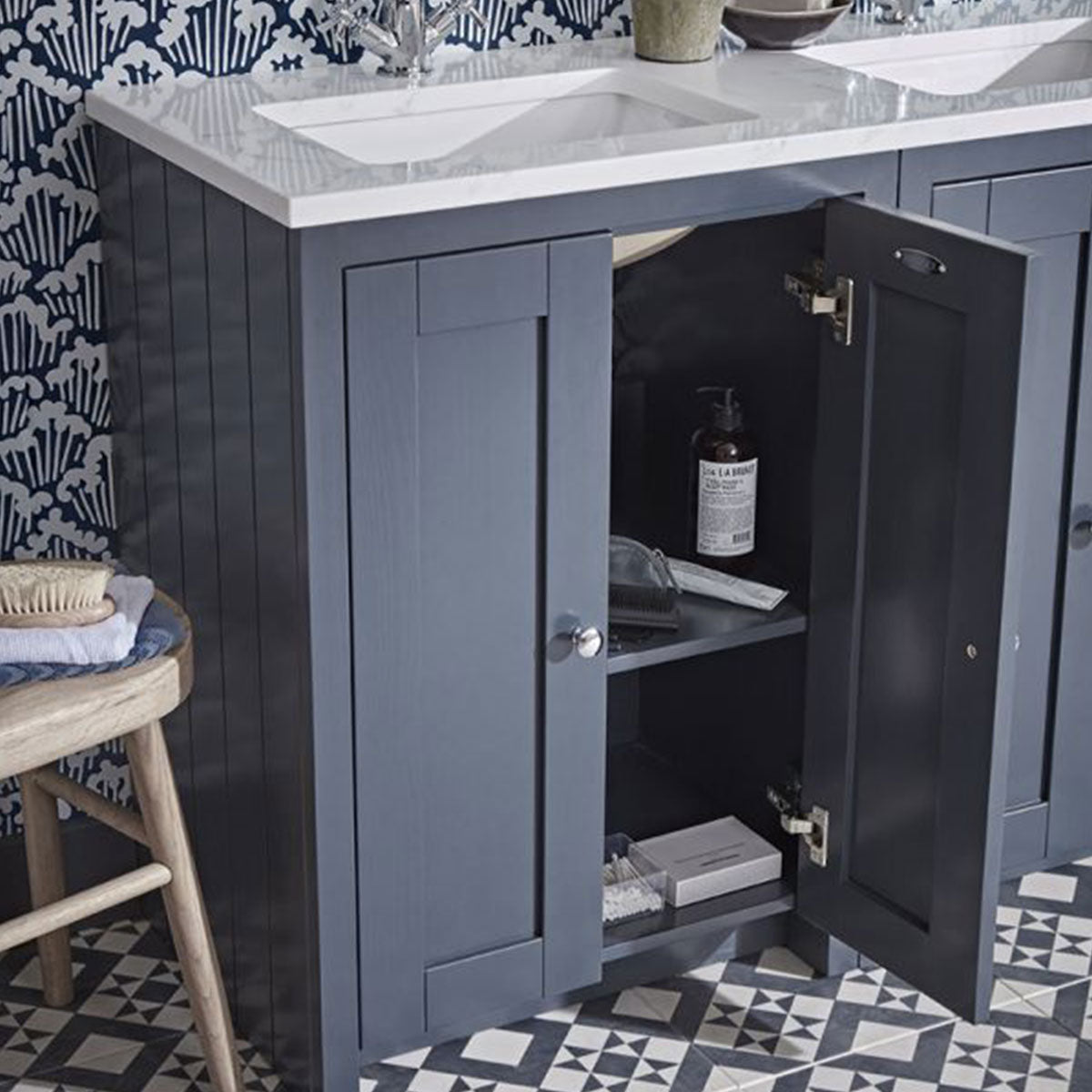 Lansdown 1200 Floor Standing Underslung Bathroom Unit With Double Basin And Worktop