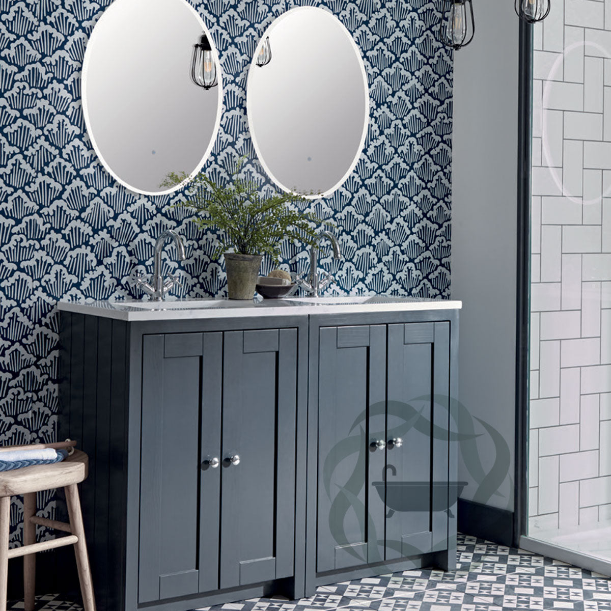 Lansdown 1200 Floor Standing Underslung Bathroom Unit With Double Basin And Worktop