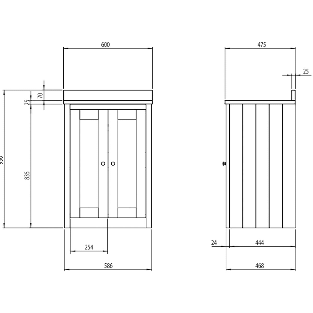 Lansdown 600 Floor Standing Underslung Vanity Unit With Worktop and Inset Basin