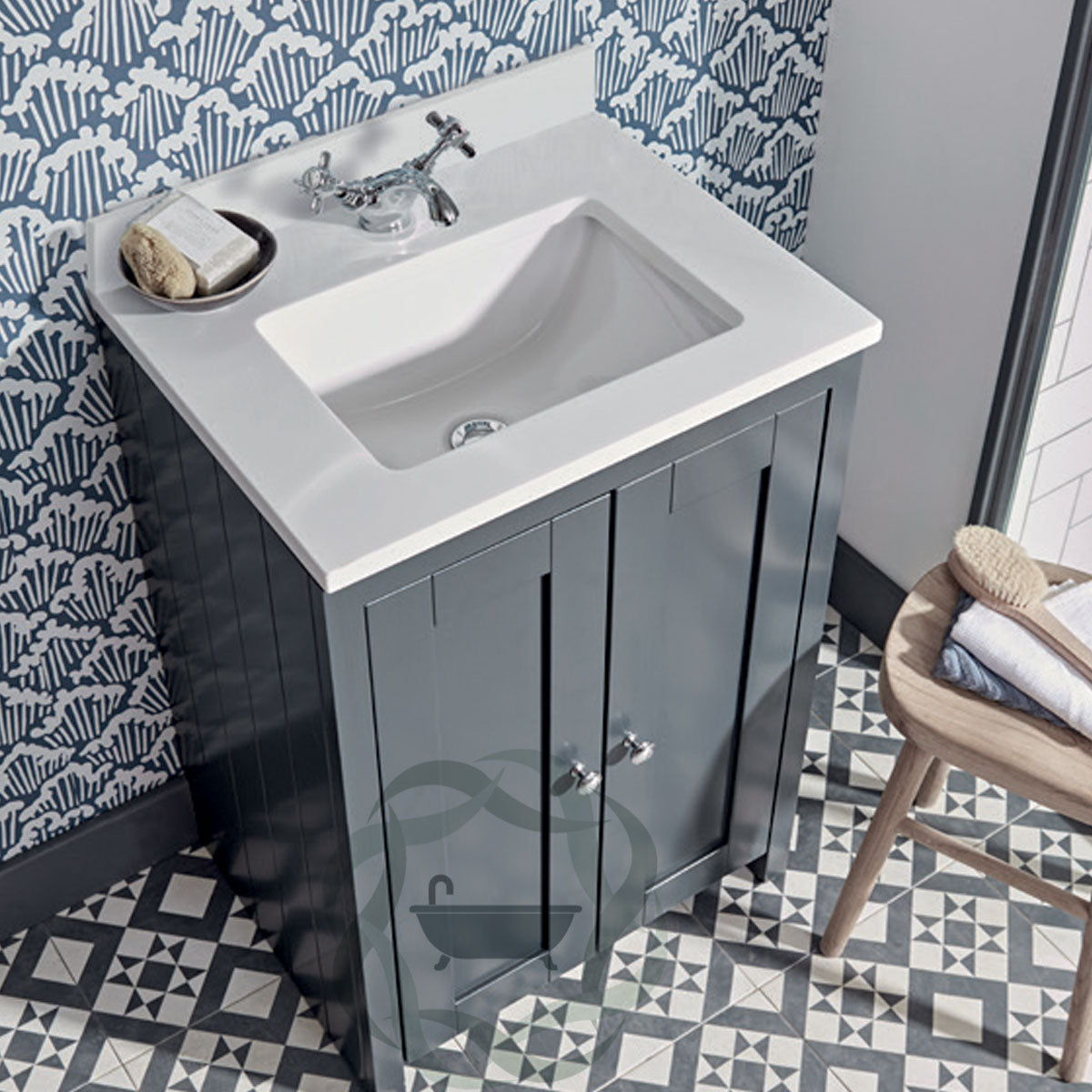 Lansdown 600 Floor Standing Underslung Vanity Unit With Worktop and Inset Basin