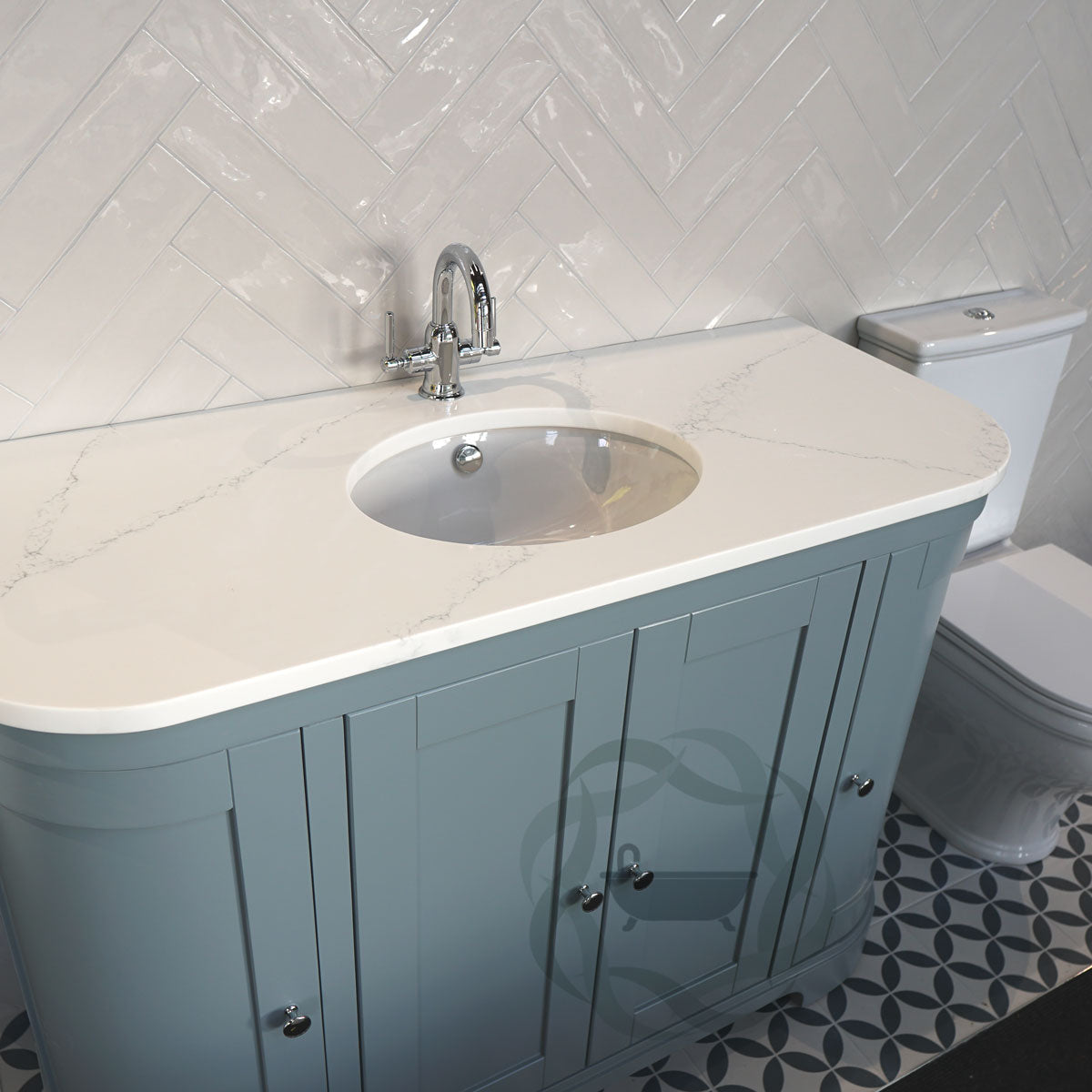 Lansdown 1200 Floor Standing Curved Underslung Vanity Unit With Worktop and Basin