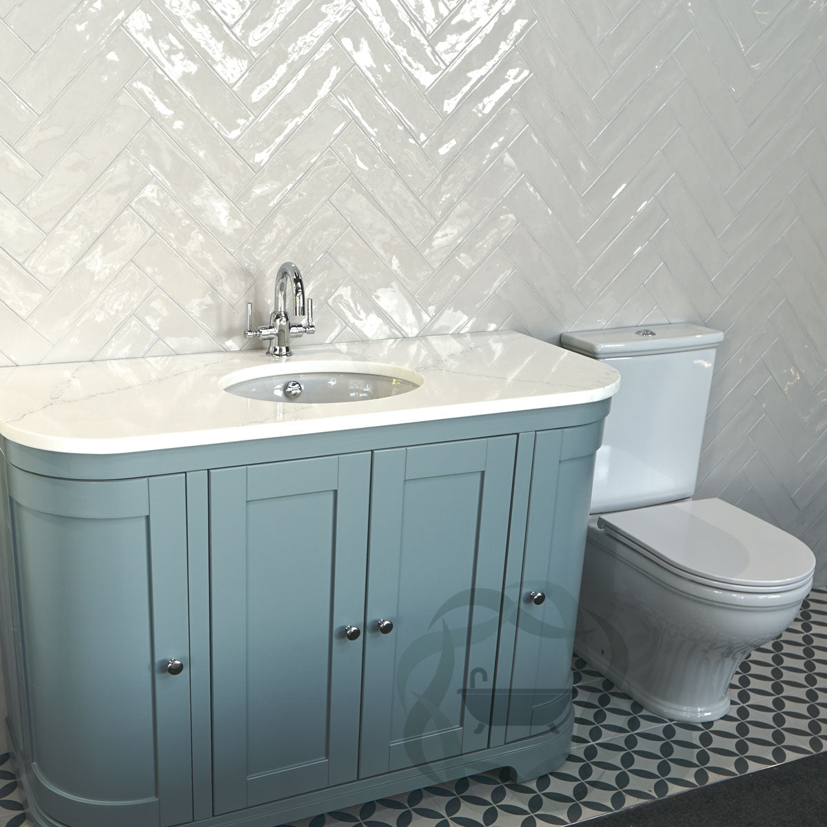 Lansdown 1200 Floor Standing Curved Underslung Vanity Unit With Worktop and Basin