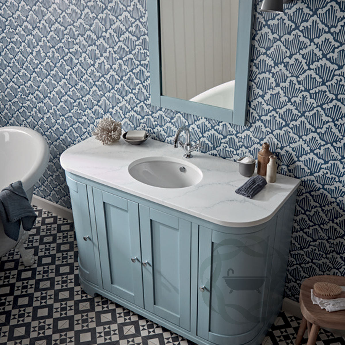 Lansdown 1200 Floor Standing Curved Underslung Vanity Unit With Worktop and Basin