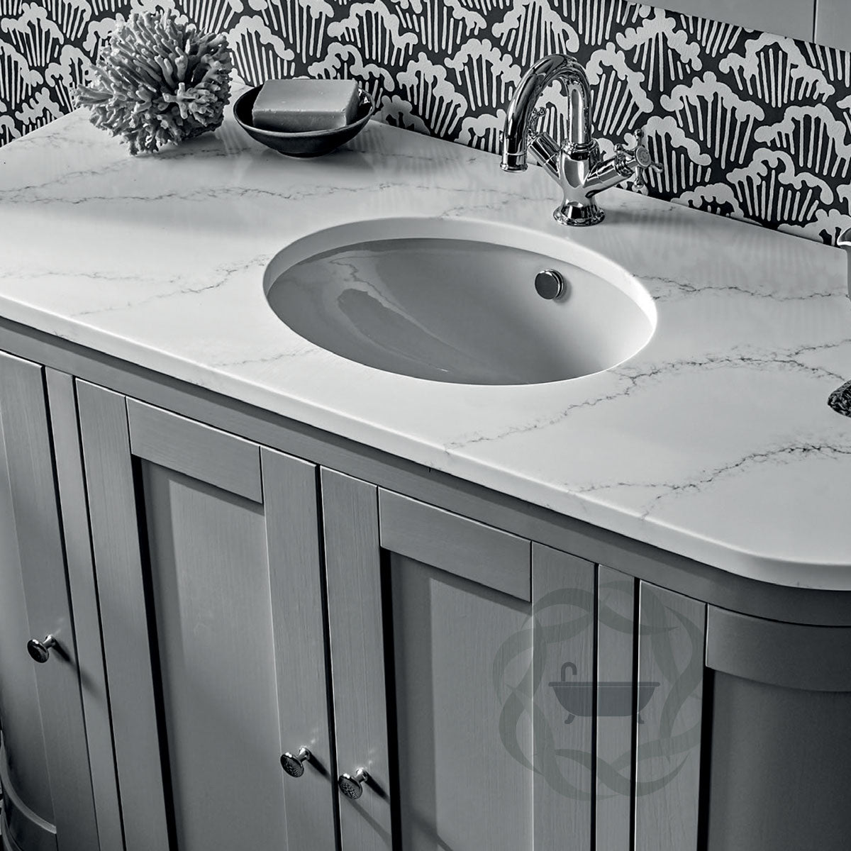 Lansdown 1200 Floor Standing Curved Underslung Vanity Unit With Worktop and Basin