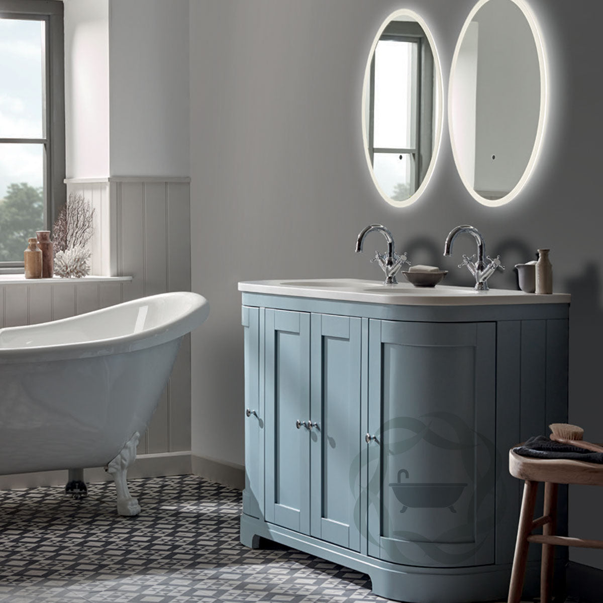 Lansdown 1200 Floor Standing Curved Underslung Vanity Unit With Worktop and Basin