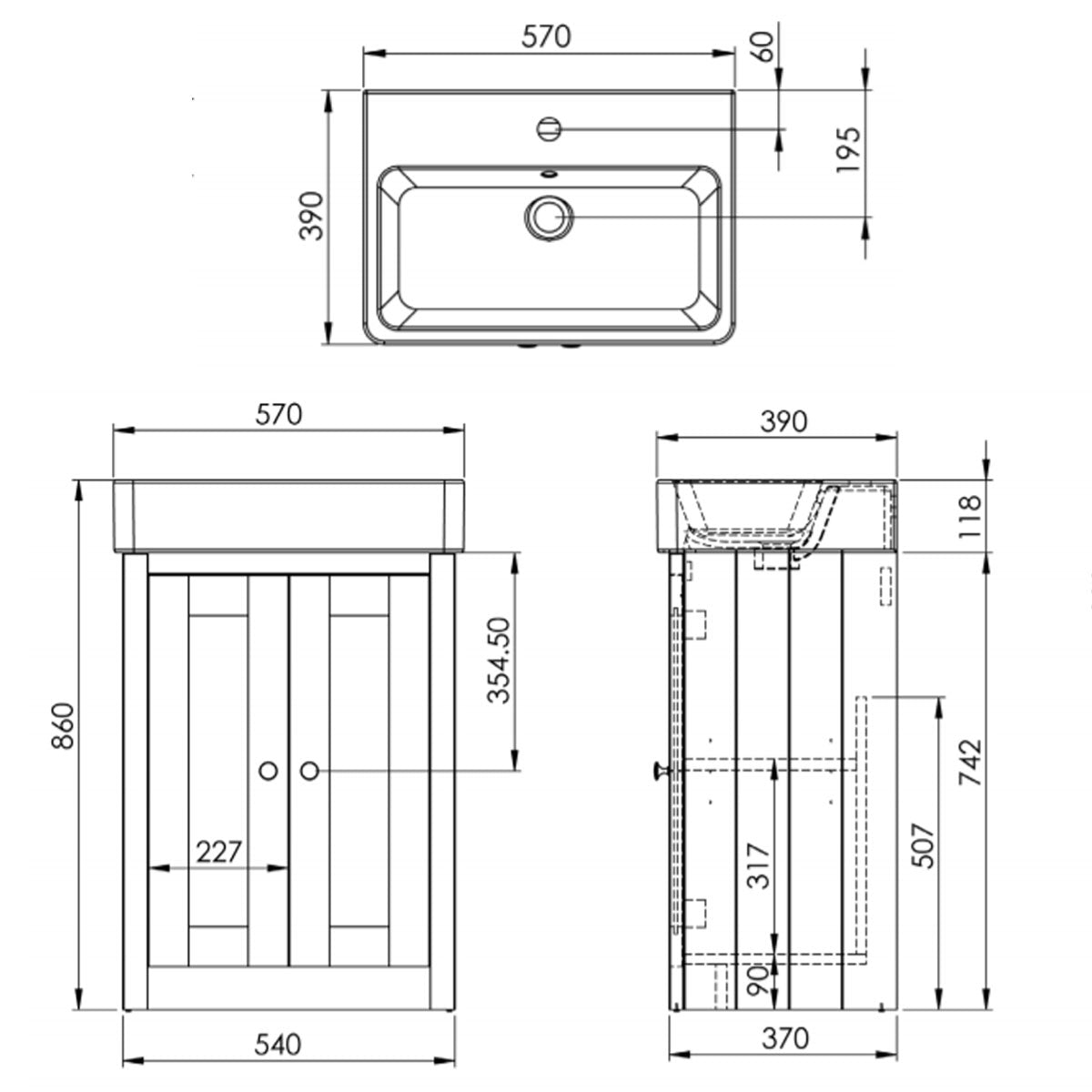 Lansdown 550 Floor Standing Bathroom Vanity Unit With Basin