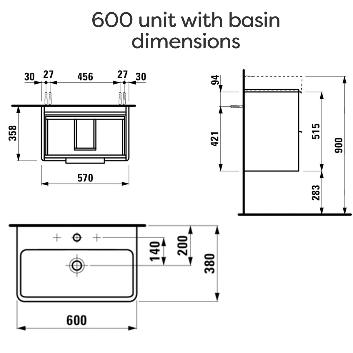 Laufen pro S Base Compact Wall Hung Two Drawer Vanity Unit With Washbasin
