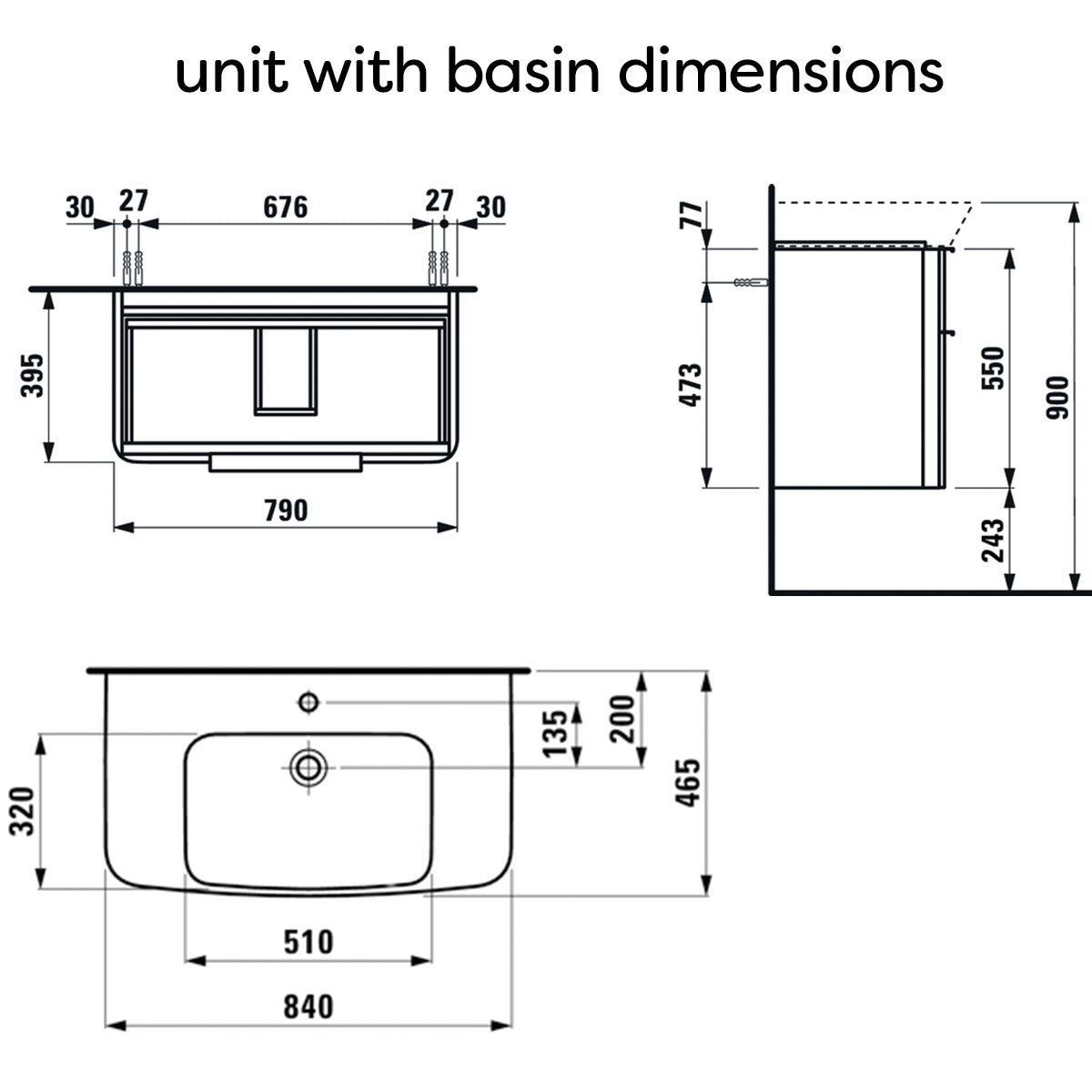 Laufen Moderna 840 Two Drawer Wall Hung Vanity Washbasin Unit With Shelf Surface