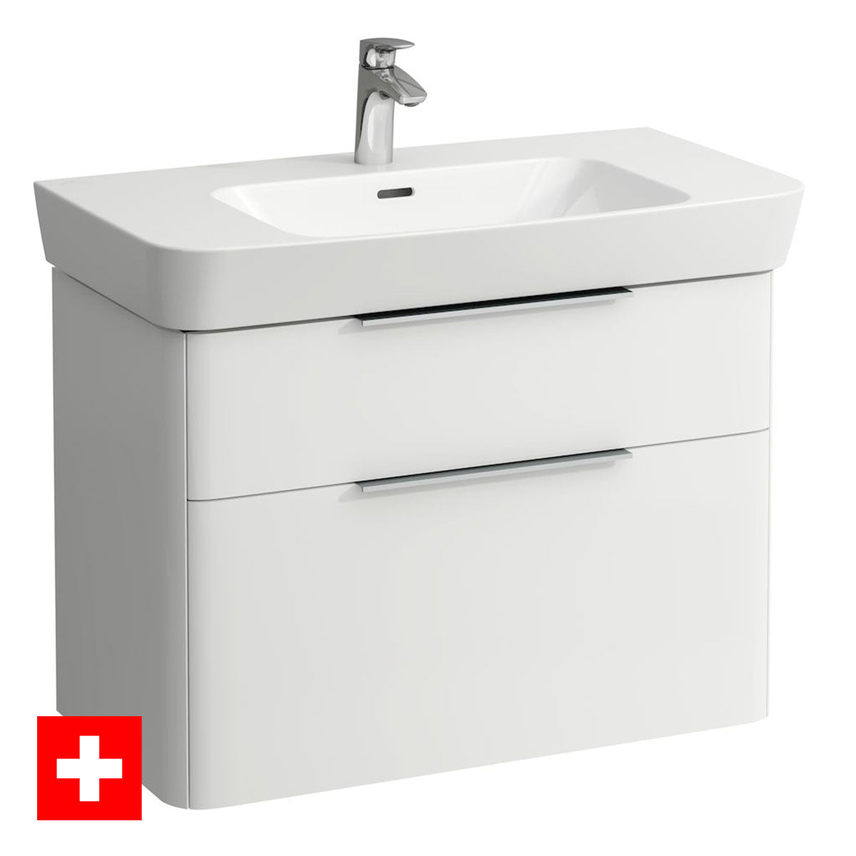 Laufen Moderna 840 Two Drawer Wall Hung Vanity Washbasin Unit With Shelf Surface