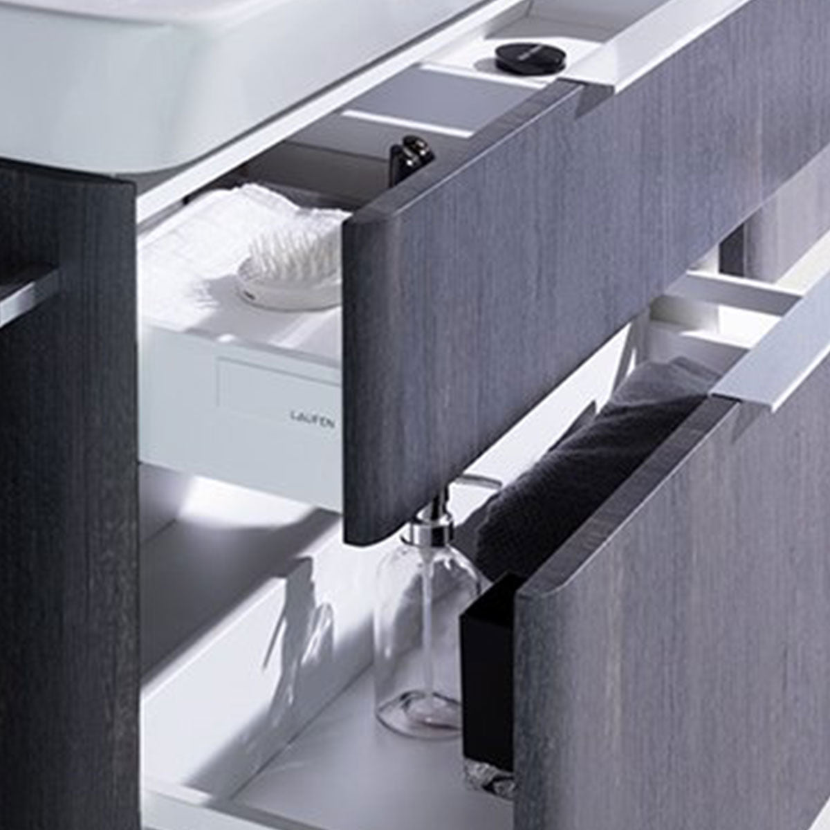 Laufen Moderna Two Drawer Wall Hung Vanity Washbasin Unit With Shelf Surface