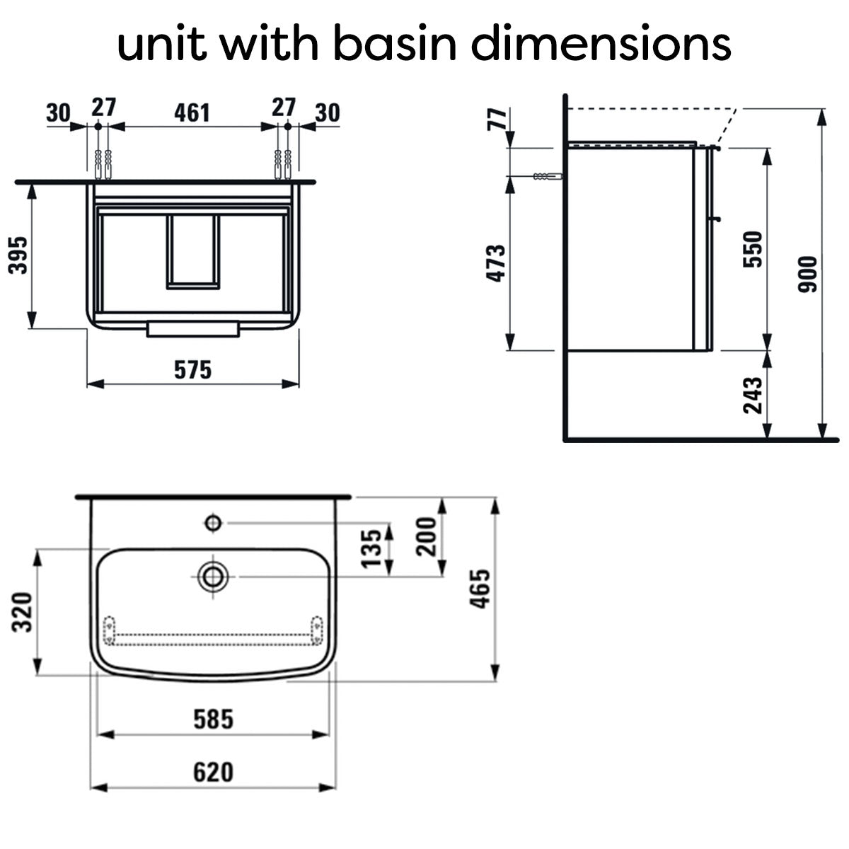 Laufen Moderna Compact Two Drawer Wall Hung Vanity Unit With Washbasin