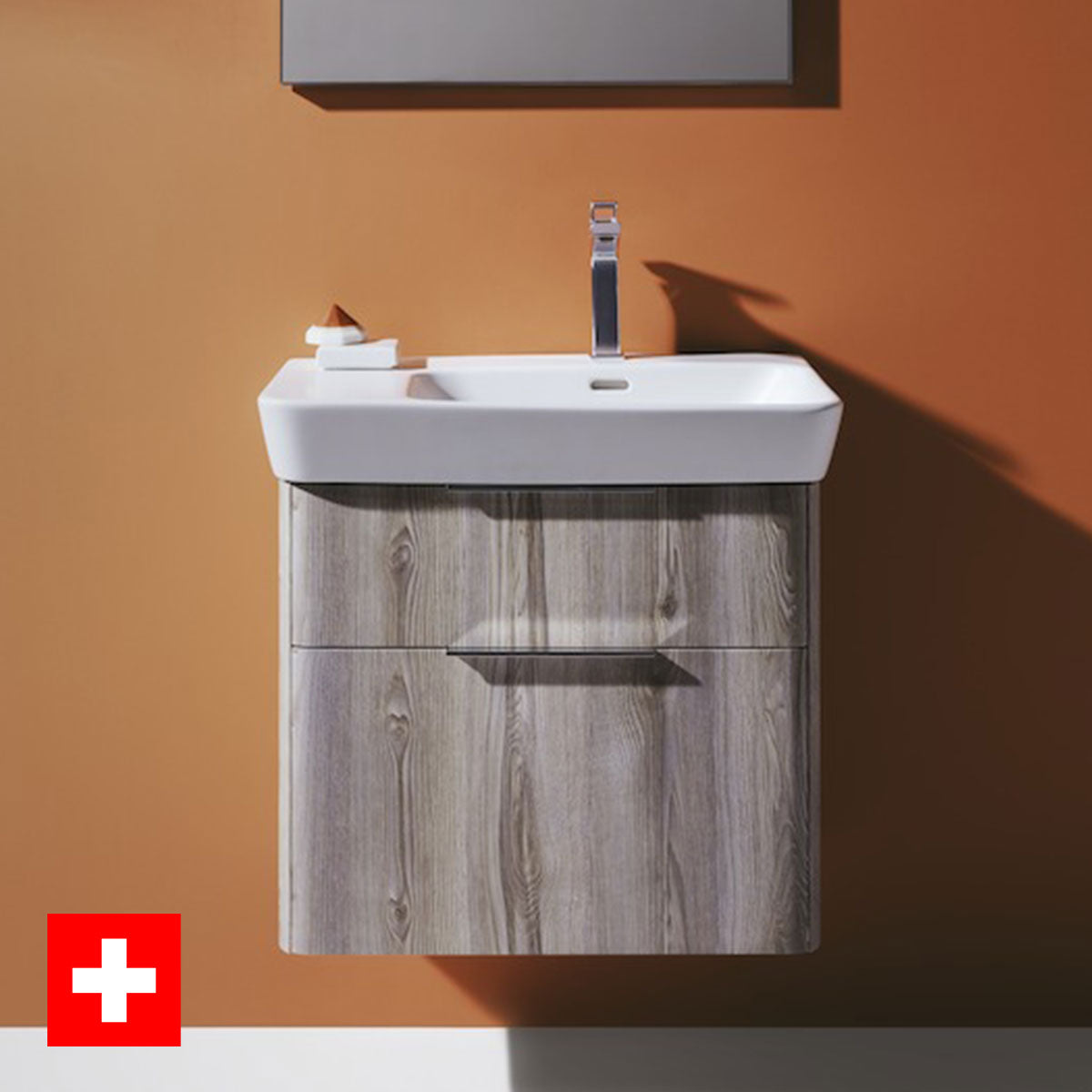 Laufen Moderna 840 Two Drawer Wall Hung Vanity Washbasin Unit With Shelf Surface
