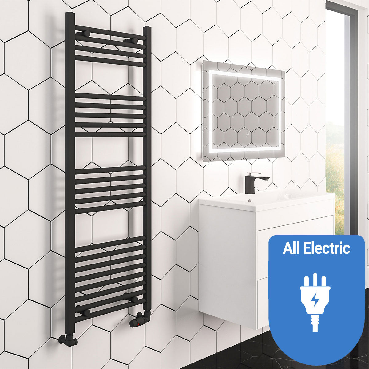 Madrid All Electric Heated Towel Rail - Matt Black