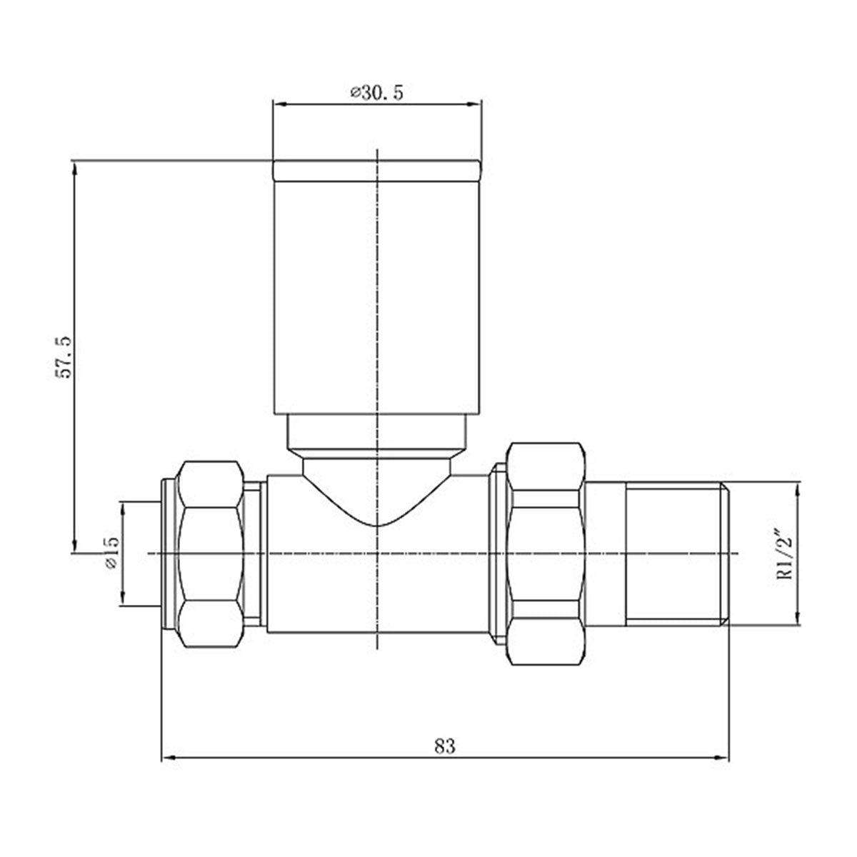 Madrid Round Straight Radiator Valve dimensions