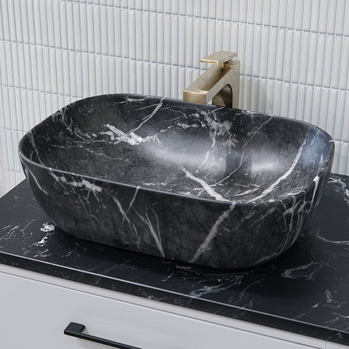 Granlusso Calacatta Black Marble Effect Countertop Oval Basin - Matte