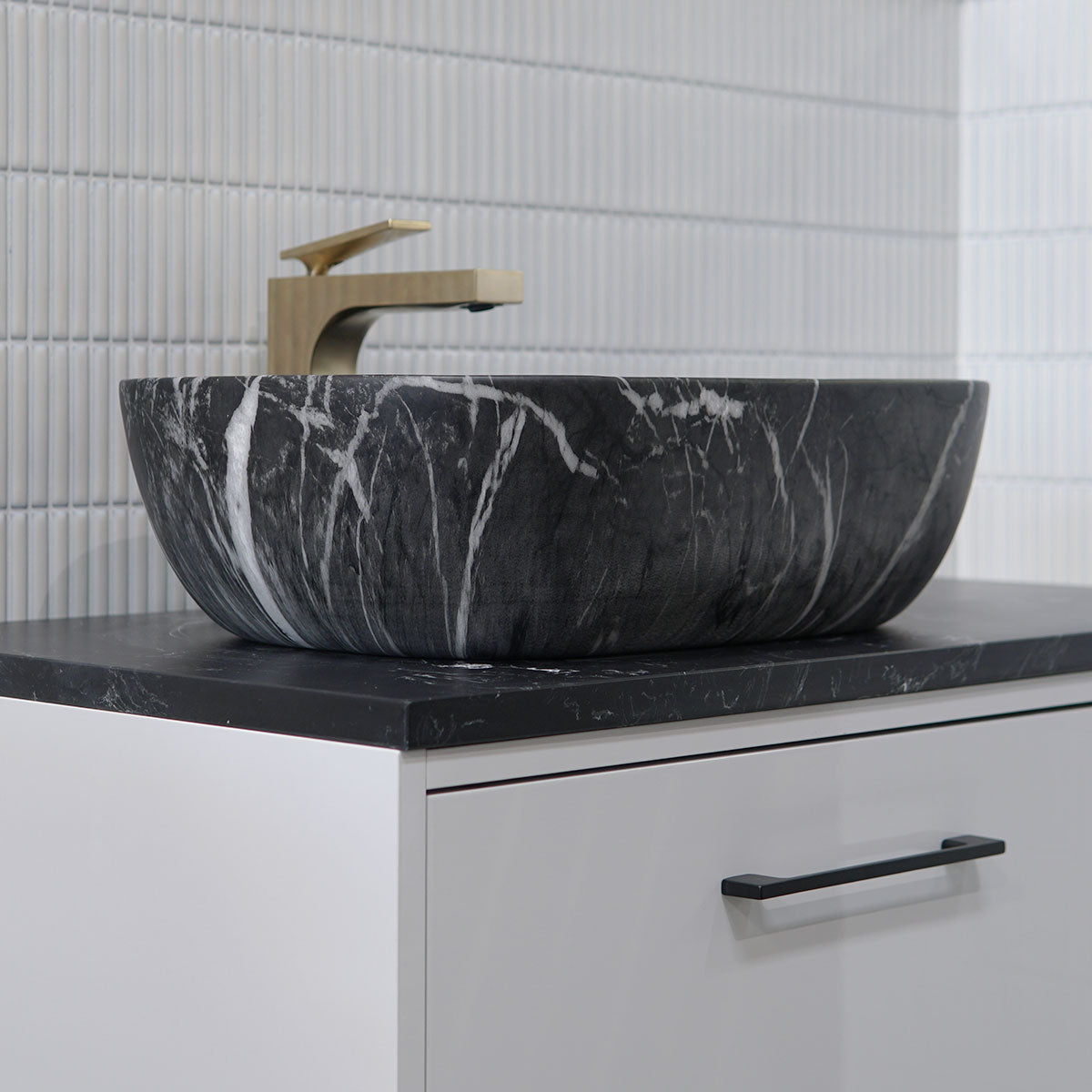 Granlusso Calacatta Black Marble Effect Countertop Oval Basin - MatteGranlusso Calacatta Black Marble Effect Countertop Oval Basin - Matte