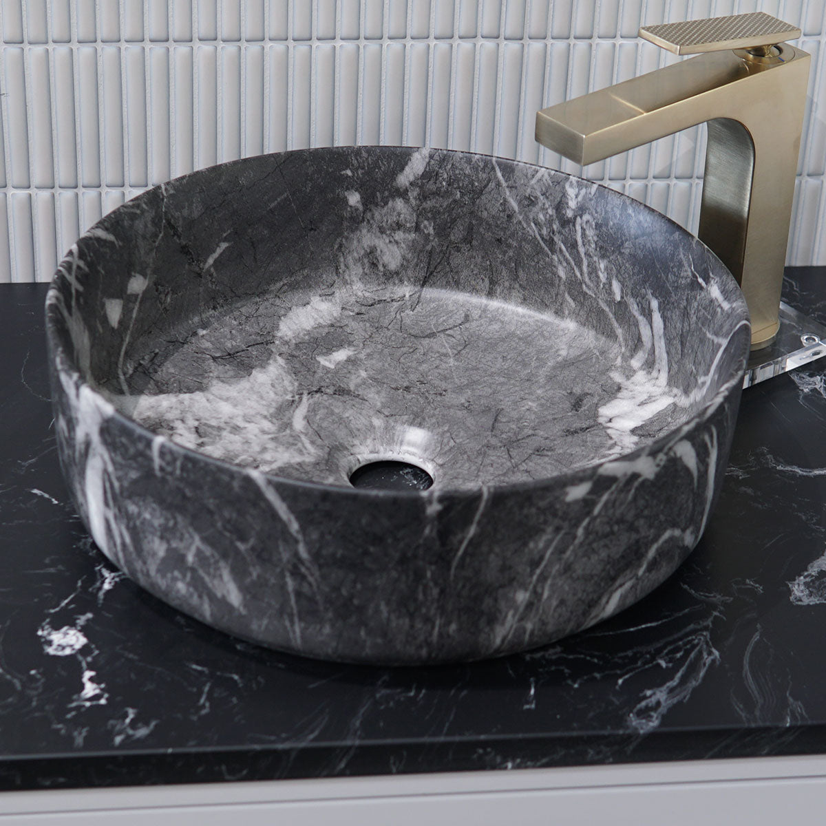 Granlusso Calacatta Black Marble Effect Countertop Round Basin - Matte