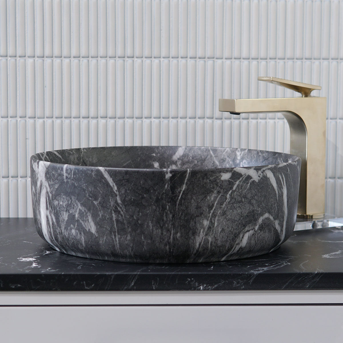 Granlusso Calacatta Black Marble Effect Countertop Round Basin - Matte