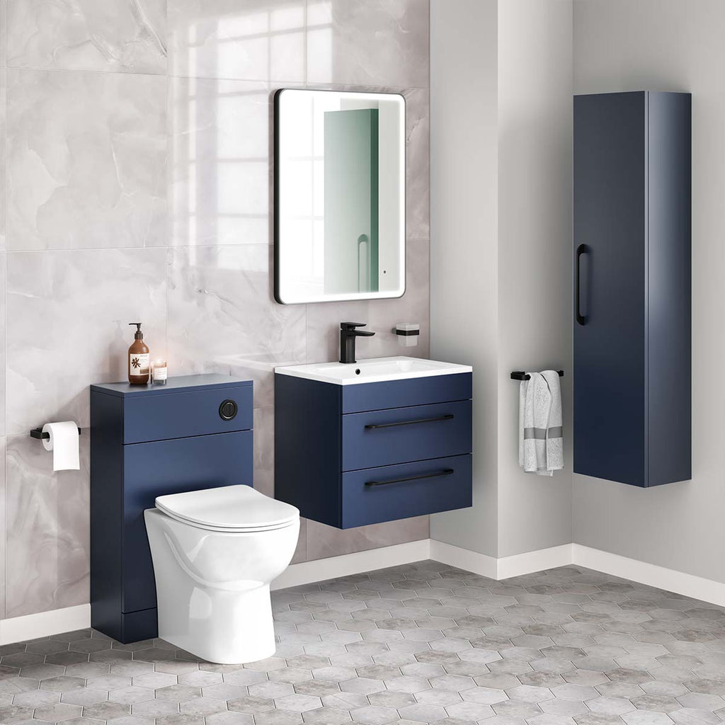 miami wall hung 2-drawer vanity unit with basin - deep blue