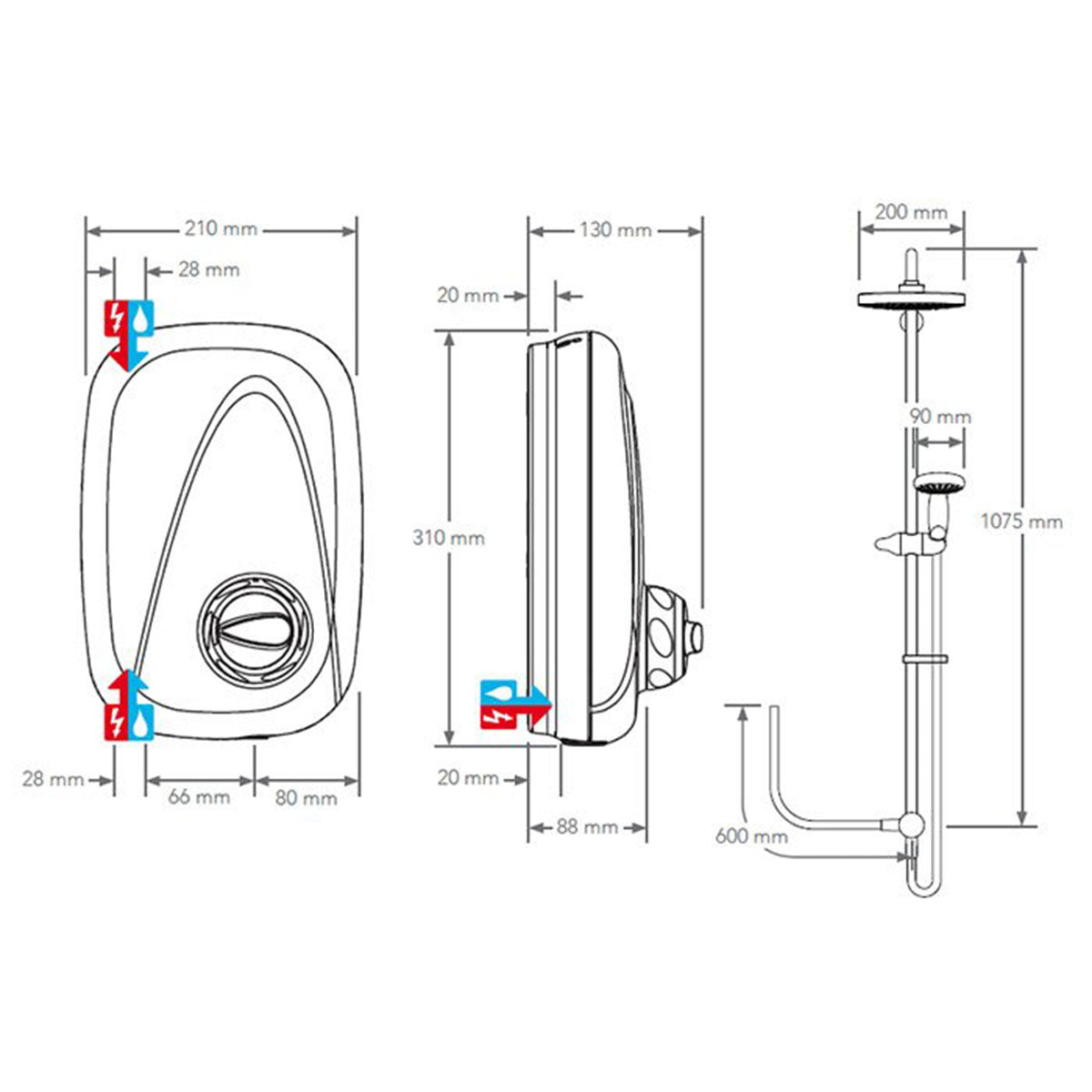 mira vigour dual outlet thermostatic shower dimensions