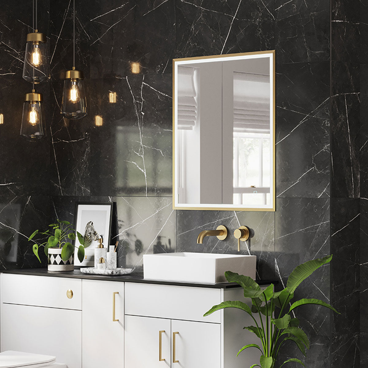 HiB Vanquish Recessed Double Door LED Mirror Cabinet With Charging Sockets