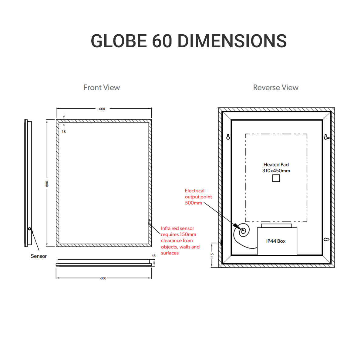 HiB Globe 60 LED Illuminated Mirror With Heated Pad