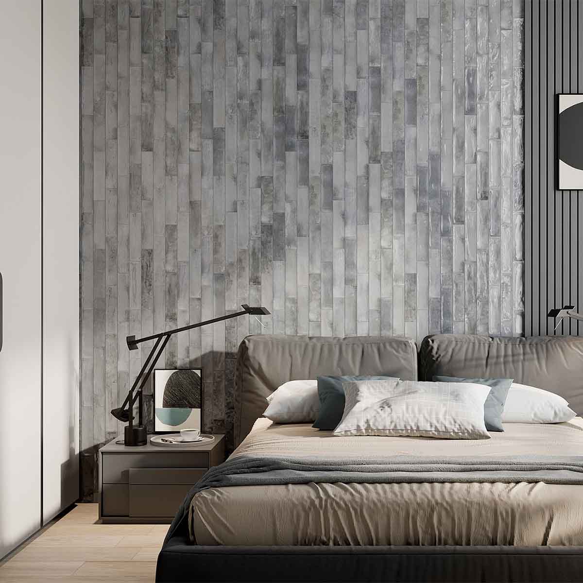 mojave light grey ceramic wall tile 6x25cm gloss lifestyle deluxe bathrooms ireland