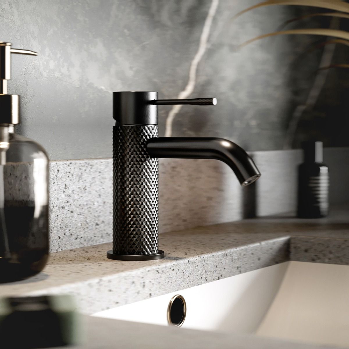 Rock Knurled Basin Mono Mixer Tap With Click-Clack Waste