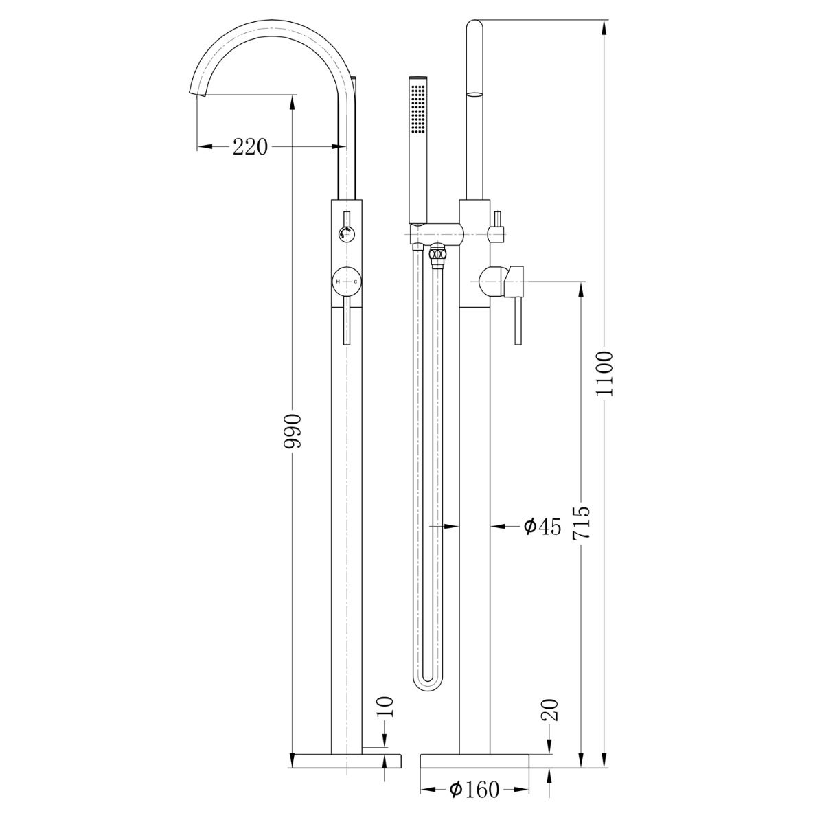 Rock Knurled Floor Standing Bath Shower Mixer Tap