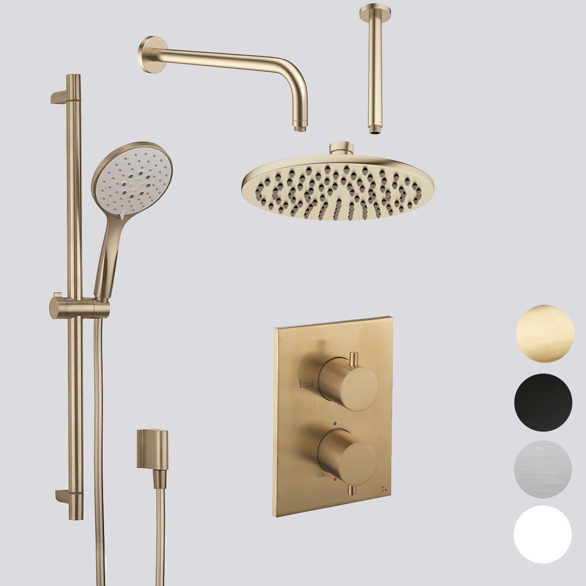 Crosswater MPRO Dual Outlet Concealed Thermo Shower Valve With Slide Rail Shower Kit & Fixed Shower Head