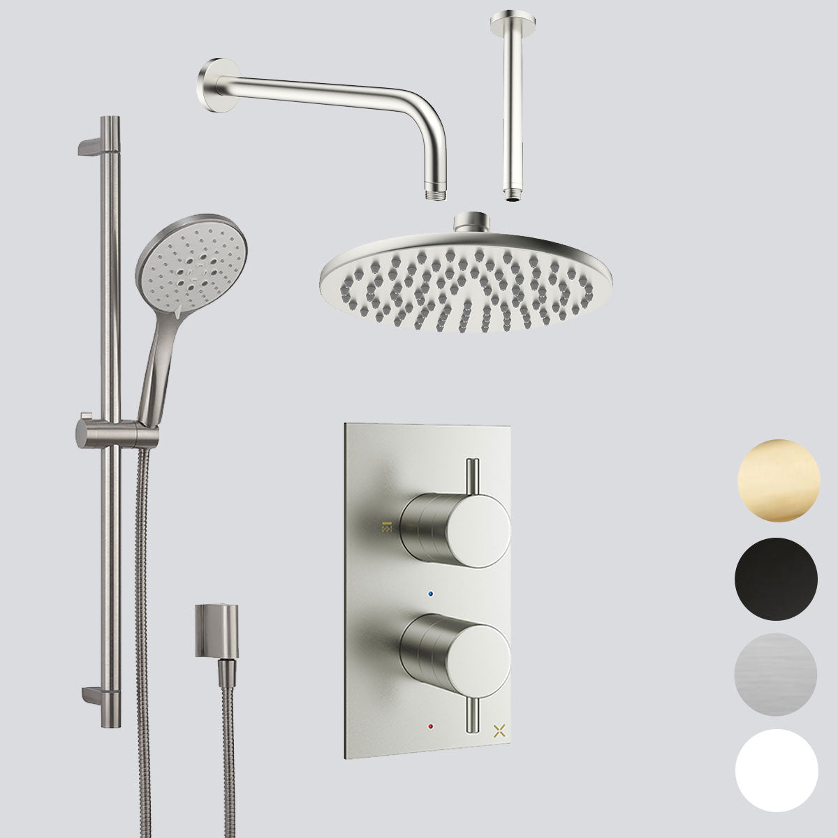 Crosswater MPRO Dual Outlet Concealed Thermo Shower Valve With Slide Rail Shower Kit & Fixed Shower Head