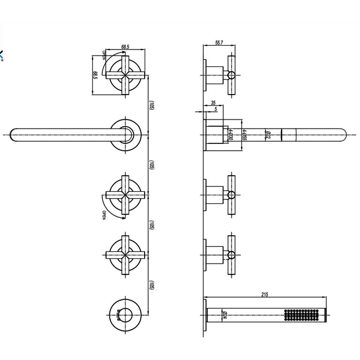 Crosswater MPRO Crosshead Deck Mounted 5 Tap Hole Bath Mixer with Shower Handset