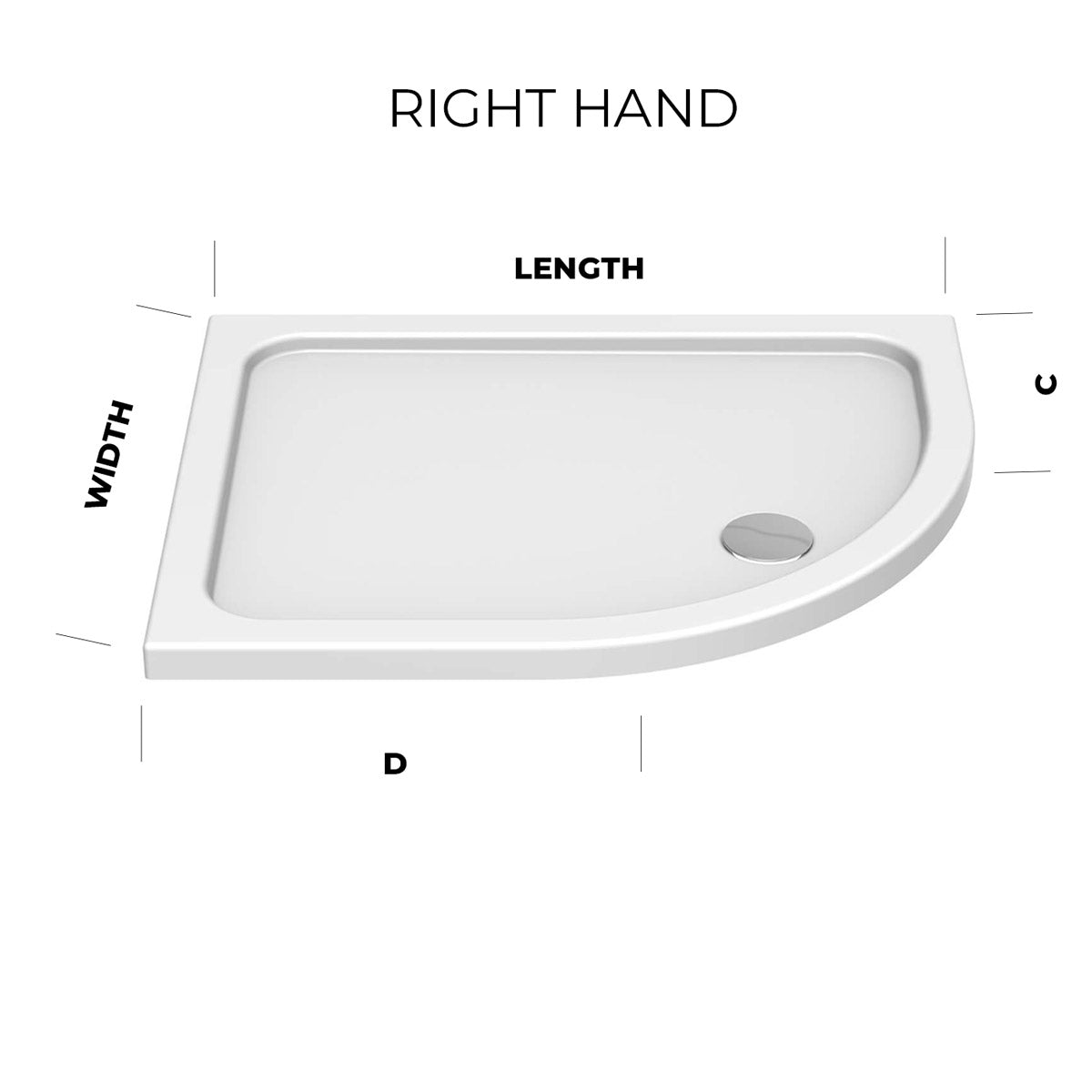 Deluxe Low Profile White Offset Quadrant Shower Tray With Waste