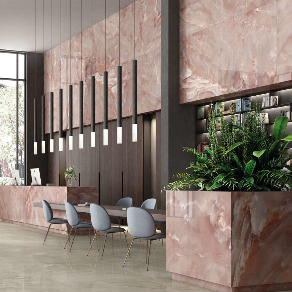 Deluxe Onyx Coral Marble Effect Porcelain Tile 60x120cm Gloss